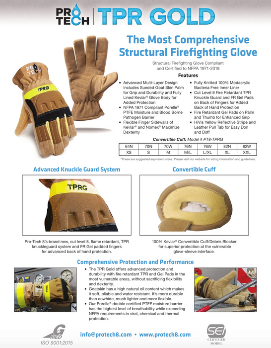Pro-Tech TPR Gold Structural Firefighting Gloves, X-Small (64N Pro-Tech TPR Gold Structural Firefighting Gloves, X-Small (64N